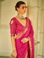 Saree Mall Women's  Blend Pink Woven Design Designer Saree With Blouse Piece-HRMONY400003