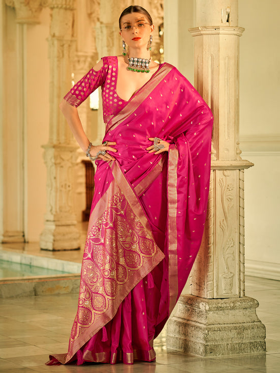 Saree Mall Women's  Blend Pink Woven Design Designer Saree With Blouse Piece-HRMONY400003