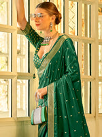 Saree Mall Women's  Blend Green Woven Design Designer Saree With Blouse Piece-HRMONY400004