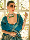 Saree Mall Women's  Blend Blue Woven Design Designer Saree With Blouse Piece-HRMONY400006