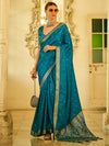 Saree Mall Women's  Blend Blue Woven Design Designer Saree With Blouse Piece-HRMONY400006