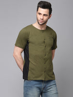 Rigo Olive Green Black Cut & Sew Half Sleeve Knitted Shirt