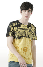 Huetrap Yellow Mens Short Sleeve Graphic Printed Tshirt-HT17MKGRAYLW00608