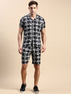 Men Cuban Collar Printed Grey Co-Ords Set-Honeybon-1589-Grey