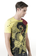 Huetrap Yellow Mens Short Sleeve Graphic Printed Tshirt-HT17MKGRAYLW01063