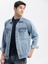 Men Solid Spread Collar Blue Denim Jacket-IB-DJ-01-1-Blue