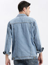 Men Solid Spread Collar Blue Denim Jacket-IB-DJ-01-1-Blue