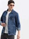 Men Solid Spread Collar Blue Denim Jacket-IB-DJ-01-2-Blue