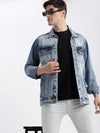 Men Solid Spread Collar Blue Denim Jacket-IB-DJ-01-4-Blue