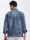 Men Solid Spread Collar Blue Denim Jacket-IB-DJ-01-5-Blue