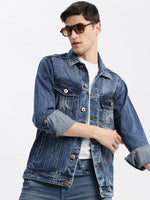 Men Solid Spread Collar Blue Denim Jacket-IB-DJ-01-6-Blue