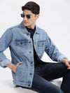 Men Solid Spread Collar Blue Denim Jacket-IB-DJ-04-1-Blue