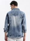 Men Solid Spread Collar Blue Denim Jacket-IB-K10-4-Blue