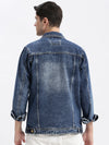 Men Solid Spread Collar Blue Denim Jacket-IB-K10-5-Blue