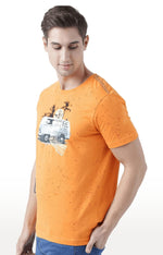 Huetrap Orange Mens Short Sleeve Graphic Printed Tshirt-HT17MKGRABZO00598