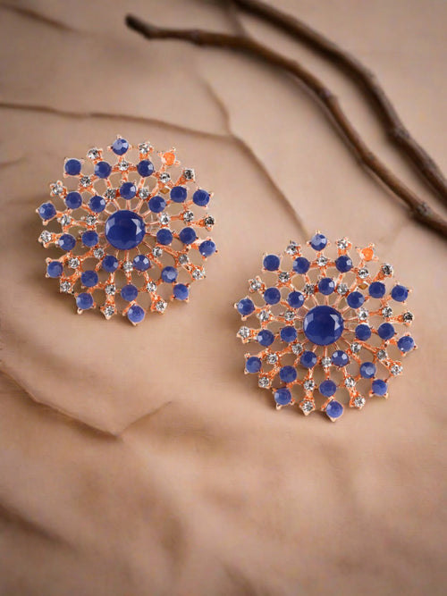 Blue & White CZ Studded Contemporary Stud Earrings