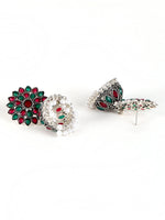 Ruby & Green Gold-Toned Dome Shaped Pearl Drop Jhumkas Earring