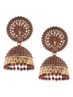 Designer Gold Plated Peacock Shape Enamelled Traditional PartywearPearl Drop Jhumka Earring