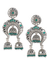 Emarald Beads Oxidised Silver-Plated Jhumka Earring