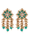Green Kundan Stone Studded & Pearl Beaded Strand Drop Earrings