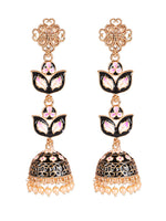 Black & Pink Meenakari Enamel Dome shaped Long Jhumka Earrings