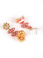 Gold Plated Floral Shaped Dome Pink & White Minakari Drop Earrings