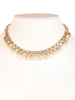 Gold-Toned & White Contemporary Kundan Studded & Pearl Beaded Jewellery Set