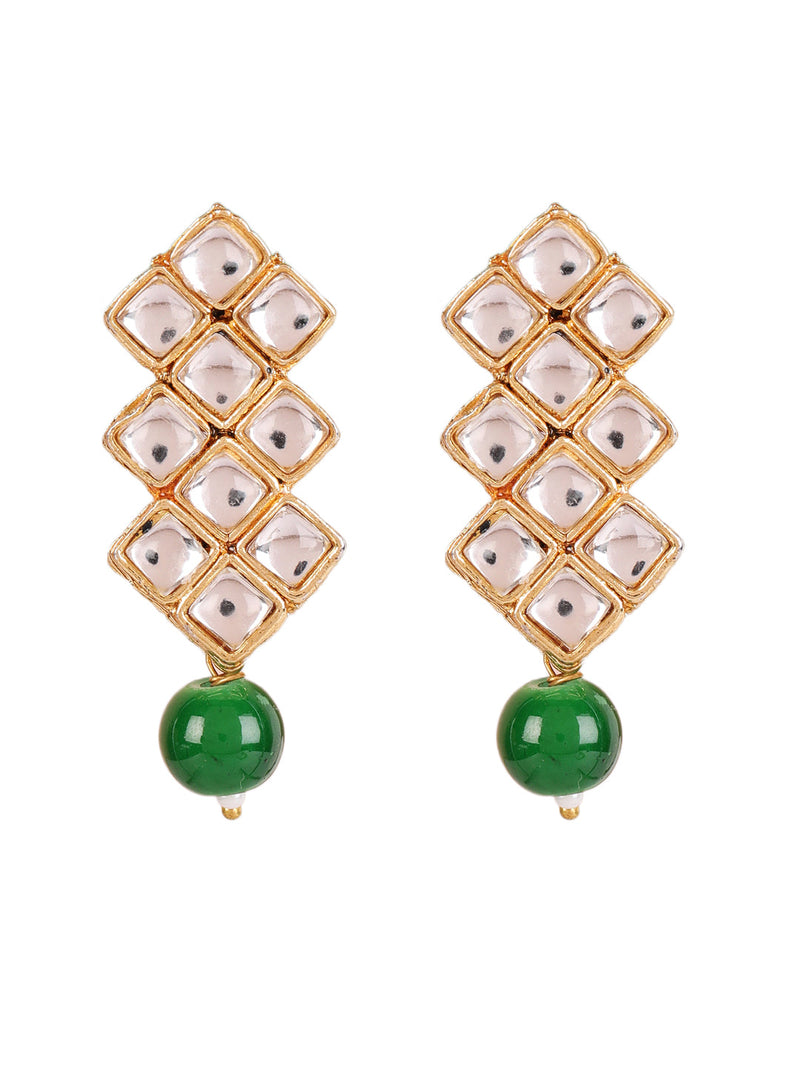 Gold Toned Kundan & Green Beads Jewellery Set