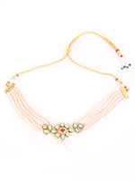 Gold-Plated PeachPink & Green Kundan-Studded & Beaded Handcrafted Jewellery Set