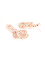 Mint Green & Rose Gold-Plated American Diamond Crescent Shaped Drop Earrings