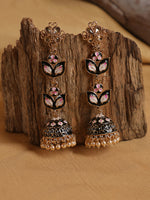 Black & Pink Meenakari Enamel Dome shaped Long Jhumka Earrings