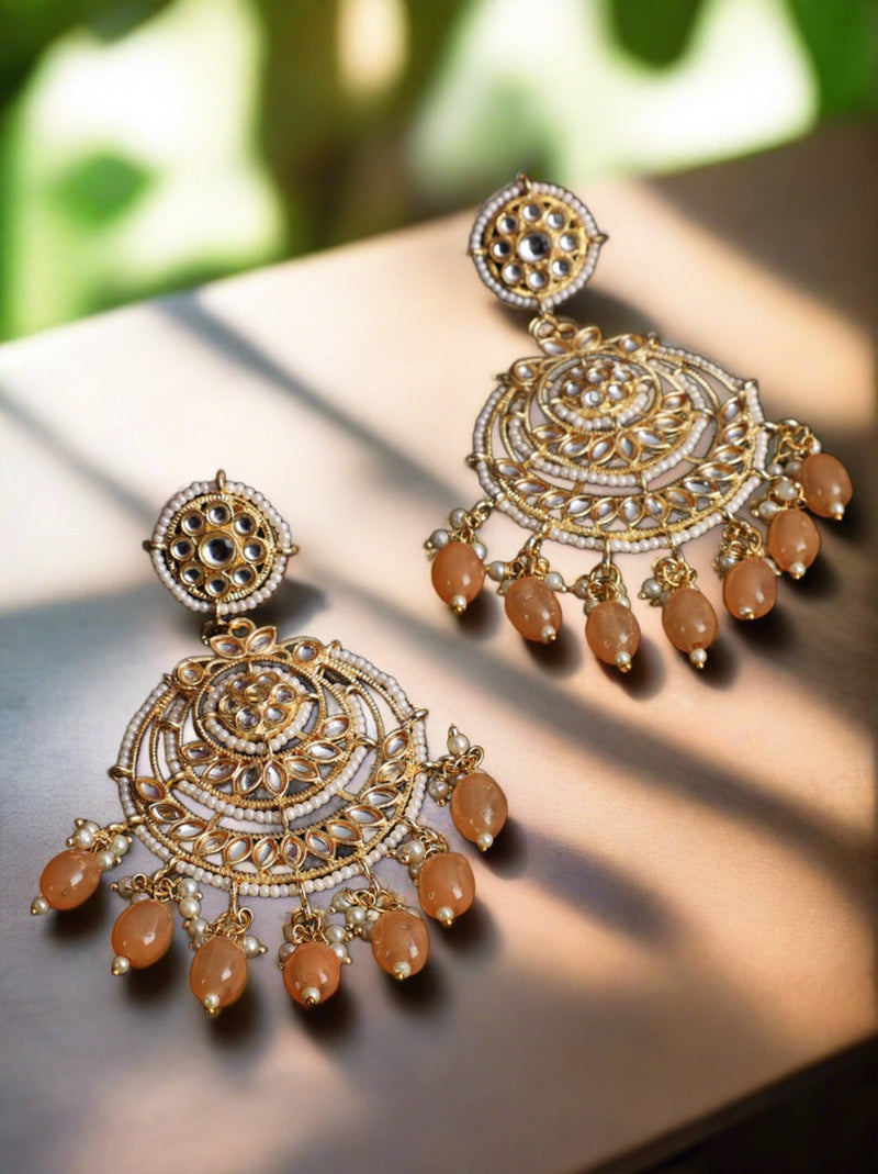 Aatmana Artificial Stone Studded & Beaded Chandbali Earrings