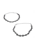 Set of 2 Silver-Plated & Black Beaded Handcrafted Butterfly Anklet