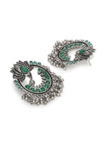 Aatmana Green & Silver-Toned Lotus Shaped Chandbalis Earrings