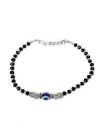 Silver-Plated & Black Beaded Handcrafted Owl & Evil Eye Anklet