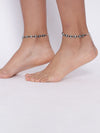 Set of 2 Silver-Plated & Black Beaded Handcrafted Butterfly Anklet