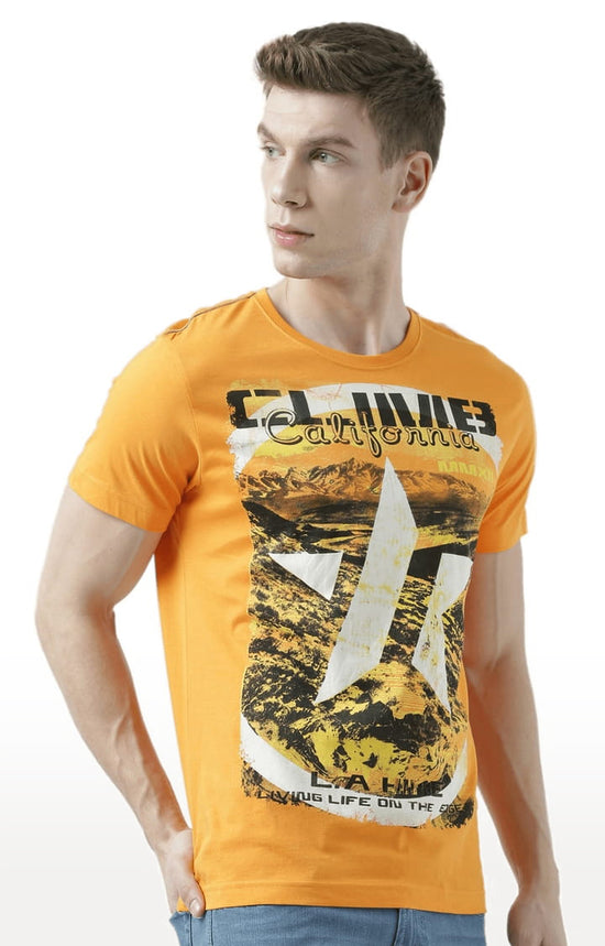 Huetrap Orange Mens Short Sleeve Graphic Printed Tshirt-HT17MKGRABZO00731