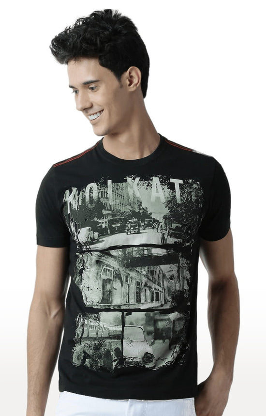 Huetrap Black Mens Short Sleeve Graphic Printed Tshirt-HT12MKGRABLK00206