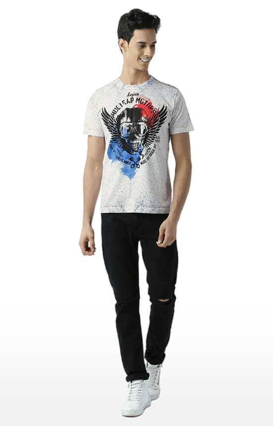 Huetrap White Mens Short Sleeve Graphic Printed Tshirt-HT15MKGRAOFW00144