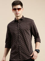 Men Spread Collar Printed Coffee Brown Shirt-Ikigaiprints-8820-Coffeebrown