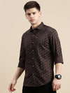 Men Spread Collar Printed Coffee Brown Shirt-Ikigaiprints-8820-Coffeebrown