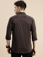 Men Spread Collar Printed Coffee Brown Shirt-Ikigaiprints-8820-Coffeebrown