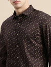 Men Spread Collar Printed Coffee Brown Shirt-Ikigaiprints-8820-Coffeebrown