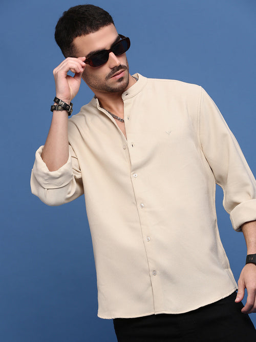 Men Beige Solid Slim Fit Shirt-Isaac-3073-Beige