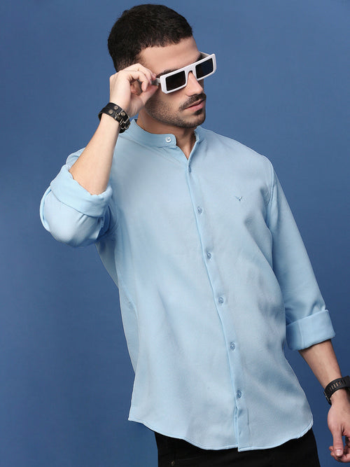 Men Blue Solid Slim Fit Shirt-Isaac-3074-Blue