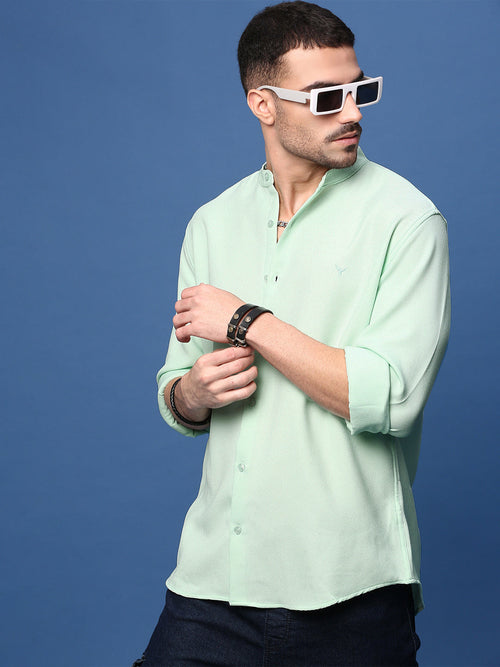 Men Sea Green Solid Slim Fit Shirt-Isaac-3080-Seagreen