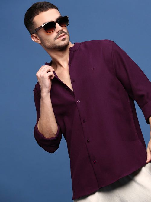 Men Purple Solid Slim Fit Shirt-Isaac-3084-Purple