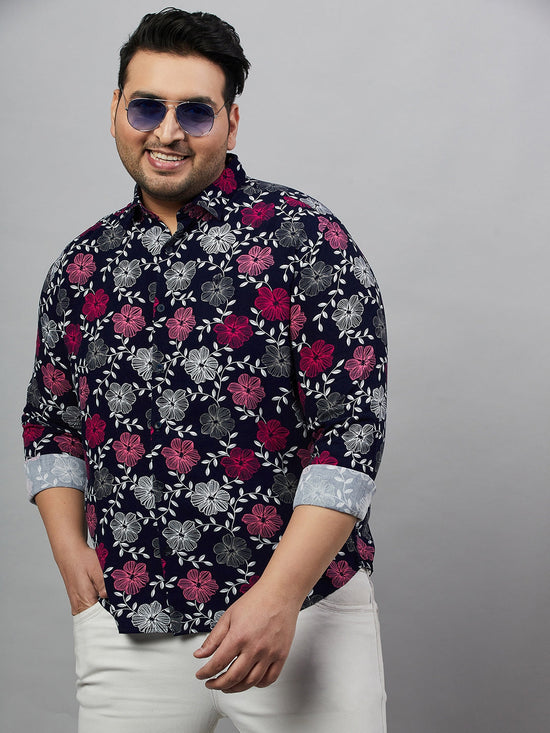 Men Printed Navy Blue Smart Shirt-ISABELLE-3581-Navyblue