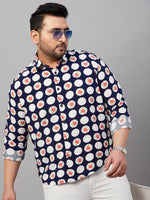 Men Printed Navy Blue Smart Shirt-ISABELLE-3584-Navyblue