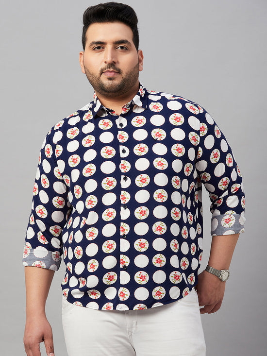 Men Printed Navy Blue Smart Shirt-ISABELLE-3584-Navyblue